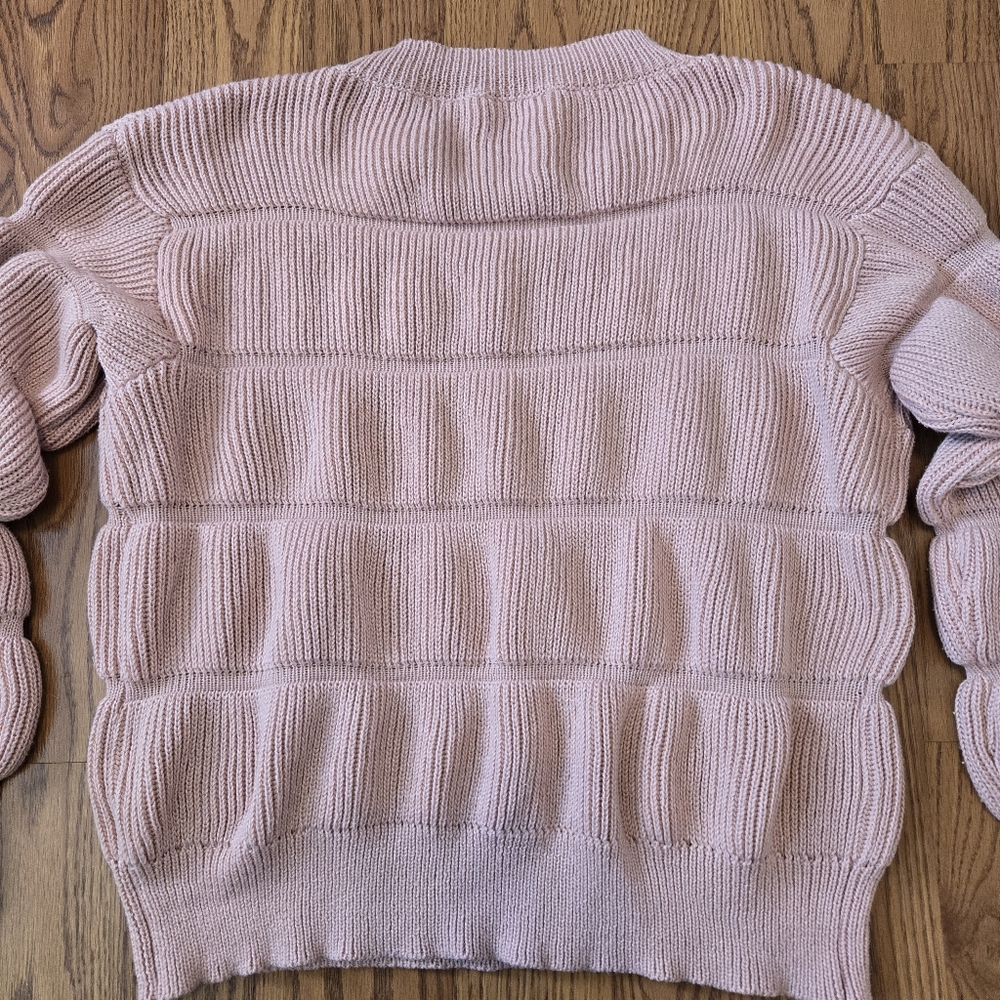 PrettyGarden Elegant Pink Ribbed Sweater Striped Mauve Classic Casual Work S - Picture 7 of 11